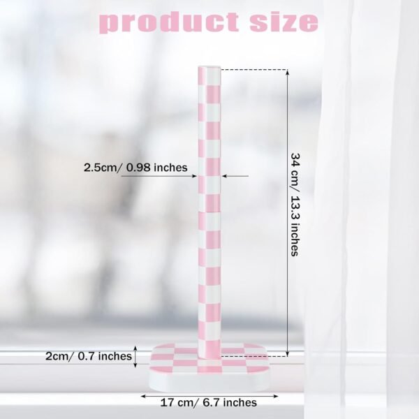 Black and White Checkerboard Paper Towel Holder Wood Paper Towel Stand Wooden Paper Towel Dispenser with Anti Skid Base for Kitchen Bathrooms Countertop (Pink) - Image 2
