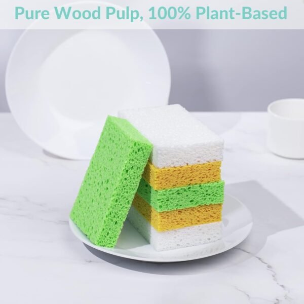 Pop-Up Sponges 6 Pack, REIDEA 100% Biodegradable Scrub for Kitchen - Non Scratch Odor Free Plant Based Dish Sponge - Eco-Friendly Wood Pulp Sponge (Colored, 6 Pack) - Image 5