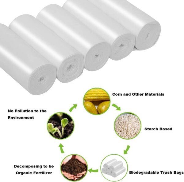 13-15 Gallon Biodegradable / Compostable Garbage Bags Recycling Unscented Tall Kitchen Trash Bags for Kitchen, Yard, Lawn,Office(75 Counts, White) - Image 2