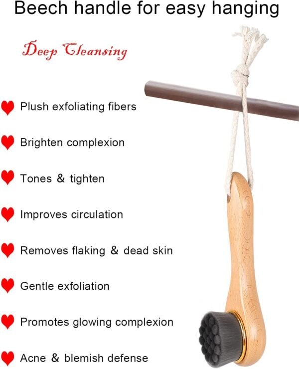 Manual Facial Cleansing Brush-Bamboo Charcoal Fiber Bristles and Wooden Handle-Skin Cleanser & Scrubber for Applying Face Mask, Acne Washing, Daily Deep Pore Cleaning - Image 5