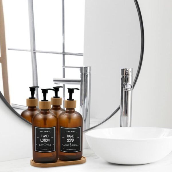 Dish Soap Dispenser Set with Bamboo Tray, Kitchen Soap Dispenser Set, Glass Matte Hand and Dish Soap Dispenser Set for Kitchen Decor-Brown - Image 8