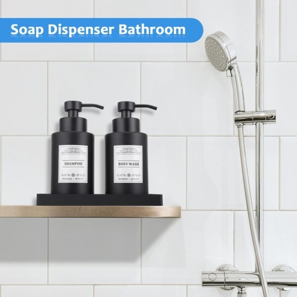 Black Soap Dispenser Bathroom Set,Glass Soap Dispenser with Stainless Steel Pump,12 Oz Liquid Hand and Dish Soap Dispenser Set with Tray,Shampoo and Conditioner Dispenser Bathroom Decor. - Image 6