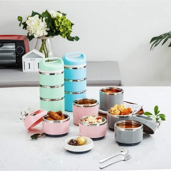 Lille Home Stackable Stainless Steel Thermal Compartment Lunch/Snack Box, 3-Tier Insulated Bento/Food Container with Lunch Bag, Cutlery Set and Three Extra Seals, 43OZ (Gray) - Image 7