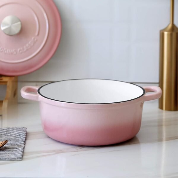Enameled Cast Iron Covered Dutch Oven with Lid Round Pot for Bread Baking, 7 Quart, Pink - Image 2