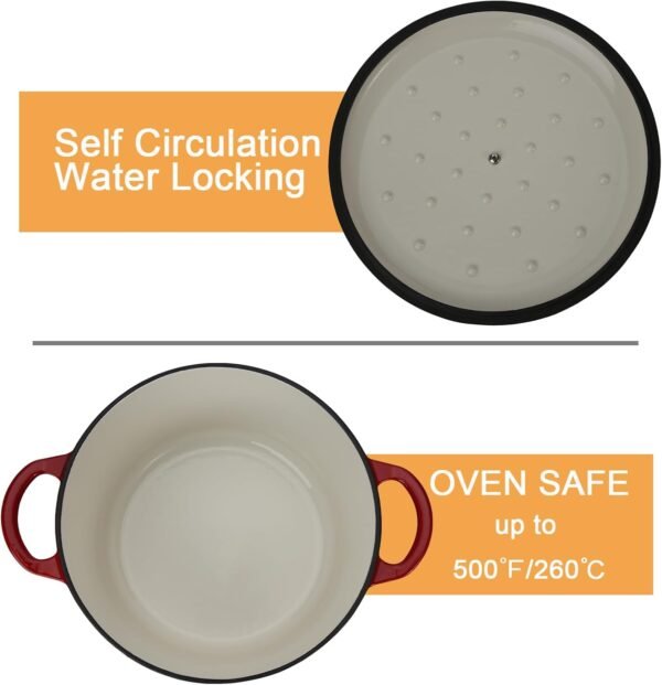 Enameled Cast Iron Dutch Oven Casserole with Lid, 5.5 Quart, Oven Safe up to 500°F - Heavy-Duty, Versatile Cookware for Marinating, Cooking, Baking, Refrigerating, and Serving - Image 4