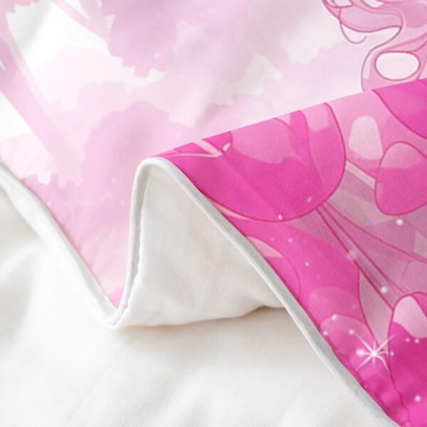 Cartoon Unicorn Princess 100% Organic Cotton Comforter Cover (Not Comforter)Tulip Flowers Glitter Stars Castle Duvet Cover Set Queen Size for Bedroom Kawaii Animal Pink Bedding Set with 2 Pillowcases - Image 4