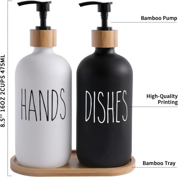 MOMEEMO Glass Soap Dispenser Set, Contains Hand Soap and Dish Soap Dispenser.Suitable for Kitchen Decor. (Black & White) - Image 7