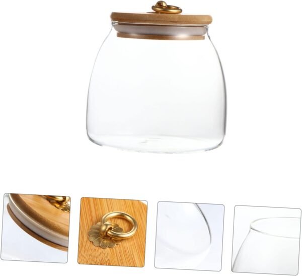 1pc Glass Storage Jar Canister Proof Compartment Decor Containers Machine Bins Cups Kitchen Food Storage Containers Cookie Jar Tea Jam Jars Flour Pantry Refrigerator Candy Jar Wood - Image 4