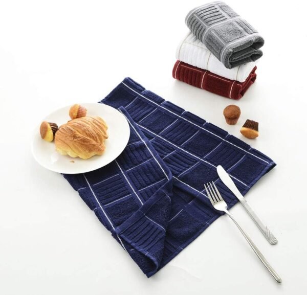 Anyi 100% Cotton Kitchen Towels, Absorbent Dish Towels with Hanging Loop, Soft Kitchen Hand Towels for Washing Drying Dishes(16x26, Set of 3, Navy) - Image 4