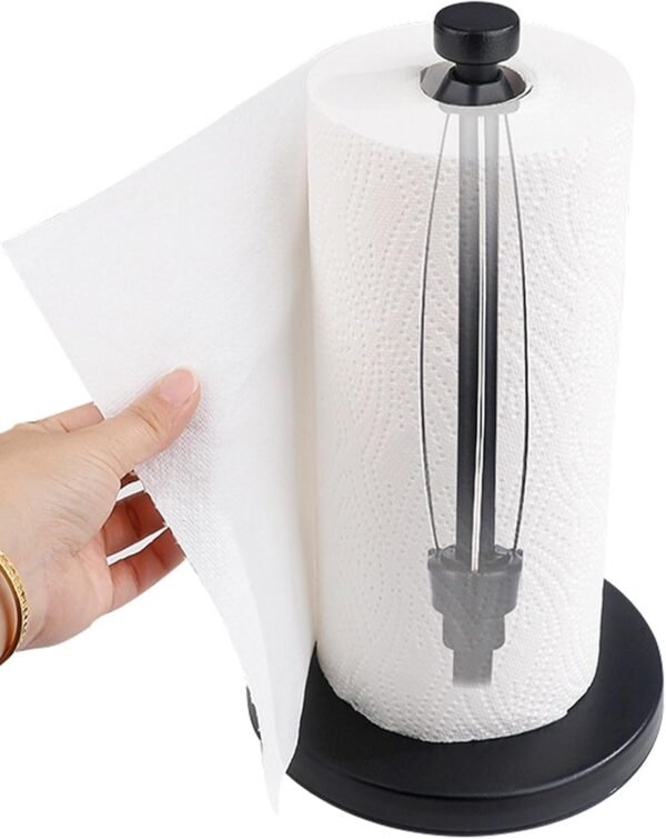 Paper Towel Holder Countertop,Simply Tear Black Paper Towel Holder with Ratchet Mechanism,Metal Paper Towel Holder Stand with Weighted Base Suction Cups,for Kitchen Bathroom - Image 8
