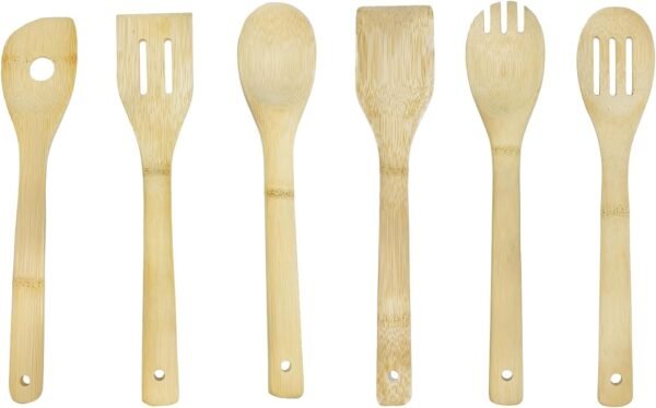 6 Pcs Bamboo Wooden Spoon and Spatula Utensils Set with Holder for Cooking and Kitchen use - Image 4