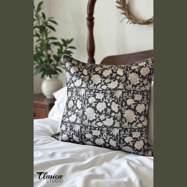 Clasica Studio Vintage Floral Throw Pillow Cover 18x18 Black Modern Transitional Double-Sided - Image 6