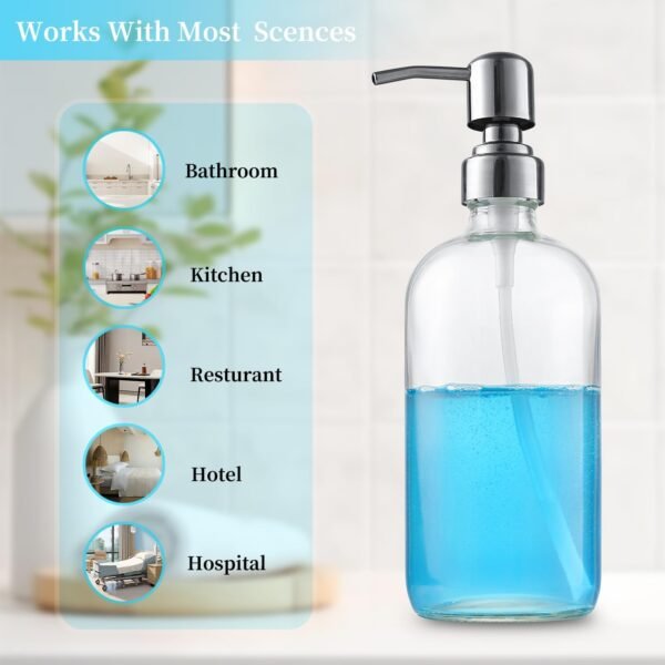 Clear Glass Soap Dispenser with 304 Stainless Steel Pump 17 oz for Kitchen Dish Soap and Bathroom Hand Soap Bottle - Image 6