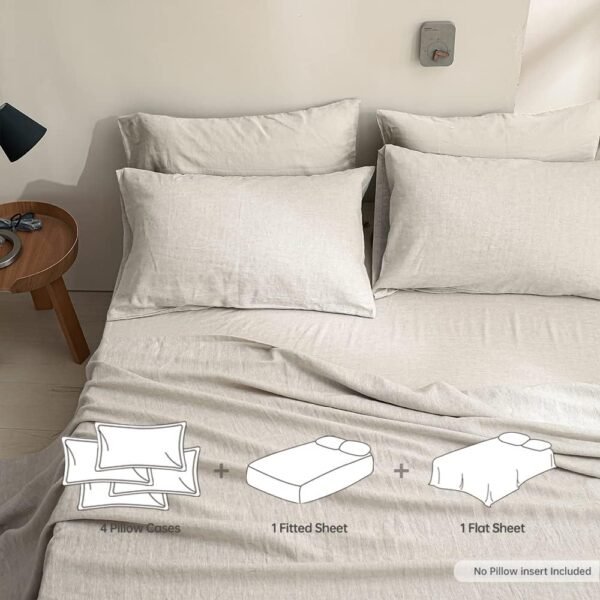 Simple&Opulence 100% Linen Sheet Set Solid Color- 6 Pcs Washed French Flax Bed Sheets (1 Flat Sheet, 1 Fitted Sheet, 4 Pillowcases) - Breathable Home Collection (Basic Linen, Queen) - Image 5