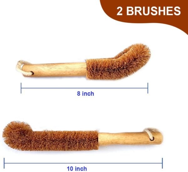 Kitchen Scrub Brush Set, Household Cleaning Brushes, Natural Cleaning Brushes for Dish/Bottle/Vegetable/Pan/Pot, Scrubber with Wooden Handle and Coconut Fibers Bristles .Pack of 2 - Image 2