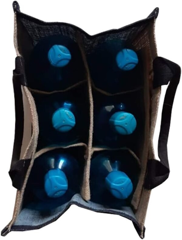 KVR natural Jute burlap wine beer carrier bottle sturdy bag with option to use as lunch bag (6 bottle bag, Heart Print) - Image 2