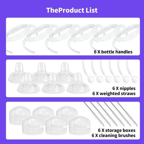 Sippy Cup Soft Conversion Kit for Philips Avent Natural Baby Bottle, Toddler Transition Kit with Silicone Sippy Spout Nipple, Weighted Straw, Bottle Handle, Cleaning Brush, 6-Pack - Image 8
