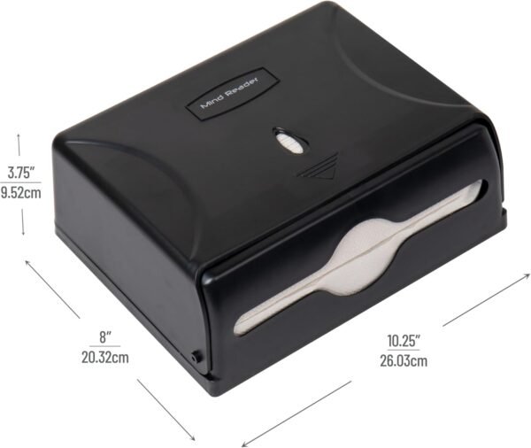 Mind Reader Paper Towel Dispenser, Tri-Fold Towel Holder, Restroom, Wall Mount, Bathroom, 10.25"L x 3.75"W x 8"H, Black - Image 3