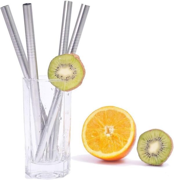 ALINK Stainless Steel Smoothie Straws, 9 inch X 0.31 in Reusable Metal Straws for Juice, Water, Smoothie, Set of 4 with Cleaning Brush - Image 4
