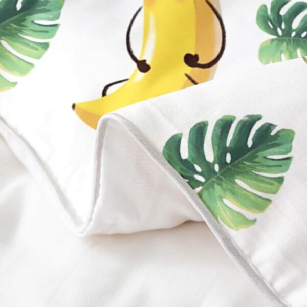 Castle Fairy Cute Banana 100% Organic Cotton Comforter Cover (Not Comforter) Green Palm Leaves Print Duvet Cover Set Queen Size for Bedroom Tropical Fruit Botanical Bedding Set with 2 Pillowcases - Image 4