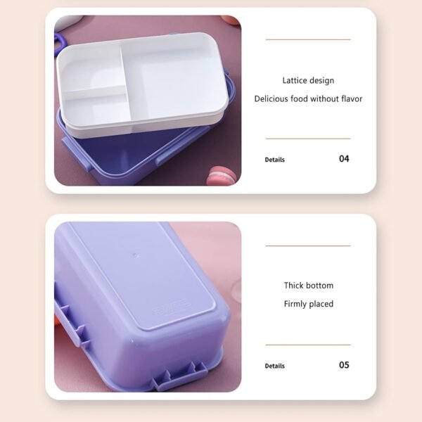 Lunch with Compartment Plastic Lunch Microwave Sealed Kids School Lunch Plate Kitchen Food Storage Container Beeswax Wraps Reusable Food Wrap Food Storage Wrap and Silicone Lids (Purple, One Size) - Image 5