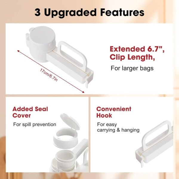 2PCS Food Bag Sealing Clip with Pour Spout, Bag Clips for Food Storage, Reusable Plastic Cap Sealer Clips, Suitable for Food, Liquid,Flour and Baby Food Storage Organizer - Image 3