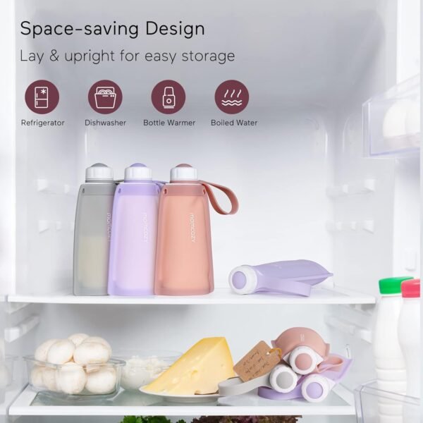 No Leak Momcozy Silicone Breastmilk Storage Bags, Reusable Breastmilk Freezer Storing Bags for Breastfeeding, 8.5oz/250ml Breast Milk Saver, Leakproof Baby Food Pouches, BPA Free (Gray, 5pcs) - Image 5