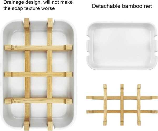 2 Pack Bamboo Soap Dish, Self-Draining Soap Box, Wooden Bamboo Bar Soap Holder for Shower, Bathroom, Kitchen, Bathtub, Bar Sink (White) - Image 5