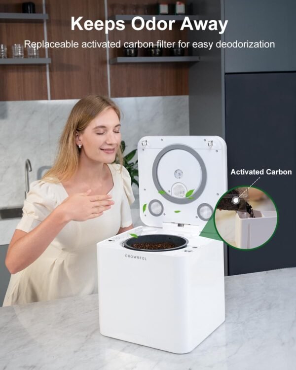 CROWNFUL Electric Compost Bin Kitchen, Smart Kitchen Waste Composter, Food Composter Indoor/Outdoor, Food Cycler with 3.3L Capacity, Compost Machine for Apartment Countertop - Image 7