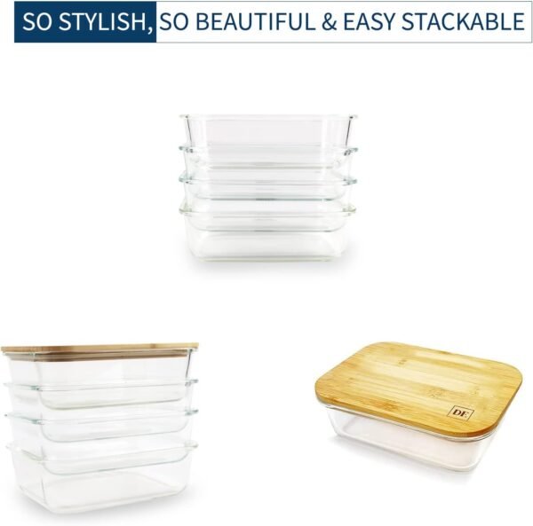 DE Glass Food Storage Containers with Bamboo Lids (4 Pack, 36 Ounce) Eco Friendly Meal Prep Containers Reusable – Airtight, Plastic Free, BPA Free - Image 4
