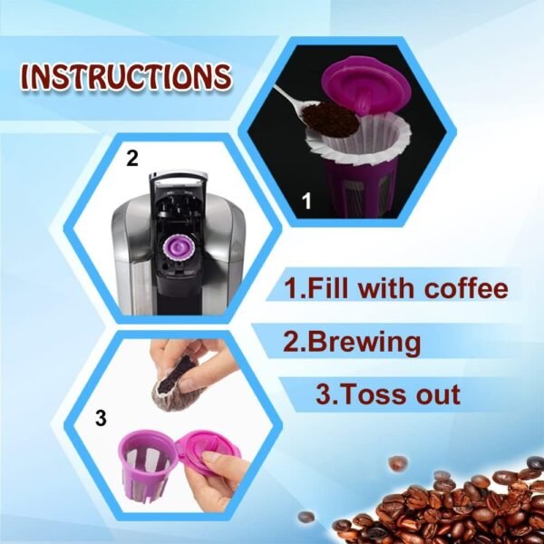 100 Count Disposable Coffee Paper Filters with 4 Pack Reusable K Cup Coffee Pods,Compatible with Keurig Brewers Single Serve 1.0 and 2.0, (100 count+4 k cups) - Image 8