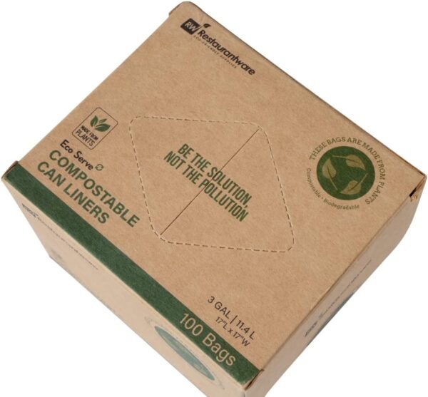 RW Eco 3 Gallon Biodegradable Garbage Bags, 100 Compostable Trash Bags - Star Seal Bottom, Won't Tear Or Leak, Green Plastic Trash Can Liners, Strong, For Office And Homes - Restaurantware - Image 6