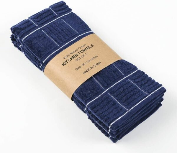 Anyi 100% Cotton Kitchen Towels, Absorbent Dish Towels with Hanging Loop, Soft Kitchen Hand Towels for Washing Drying Dishes(16x26, Set of 3, Navy) - Image 2