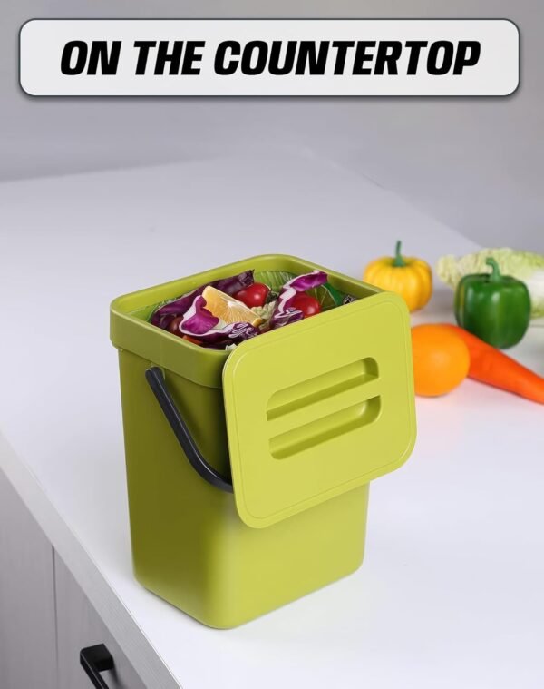 Compost Bin for Kitchen Countertop 5L/1.3 Gal Hanging Small Trash Can with Lid, Kichen Under Sink Trash Can, Wall Mount Indoor Compost Bucket with Lid(Lime Green) - Image 4