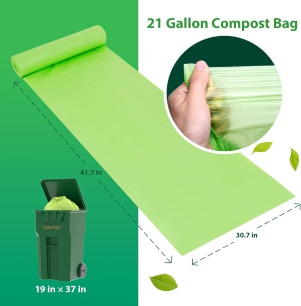 Compostable Trash Bags 21 gallon,20 Count,Extra Thick 1.28 Mills,Fits13-25 gallon trash can, Extra Strong and thick,Compostable Lawn & Leaf Yard Waste bags,ASTM D6400,Bpi Certified - Image 2