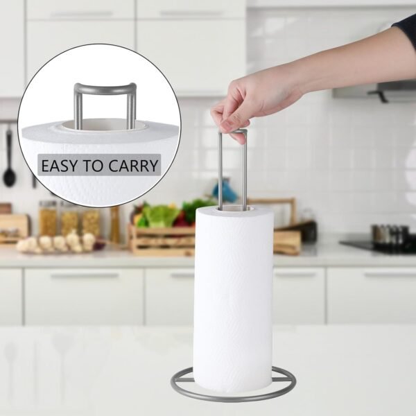 Paper Towel Holder Countertop, Kitchen Paper Towel Stand Holder for Kitchen Organization and Storage, Stainless Steel Paper Towel Roll Holder for Standard and Large Size Rolls (Grey) - Image 3