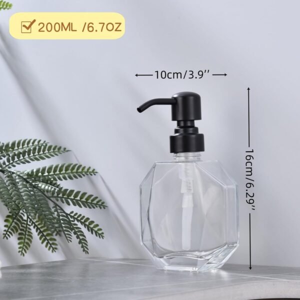Clear Glass Soap Dispenser with Black Pump, Octagon Soap Dispenser 200 ML/6.7 OZ for Bathroom Kitchen Vanity Refillable Liquid Hand Soap Dispenser with 304 Stainless Steel Rust Proof Pump - Image 5
