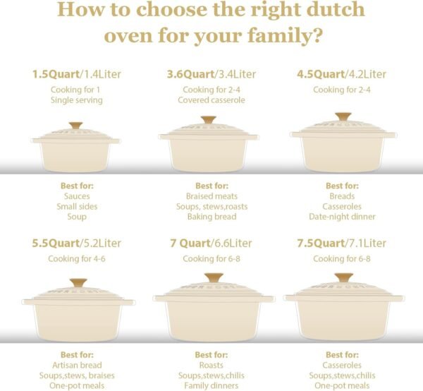 Overmont Enameled Cast Iron Dutch Oven - 5.5QT Pot with Lid Cookbook & Cotton Potholders - Heavy-Duty Cookware for Braising, Stews, Roasting, Bread Baking white - Image 8