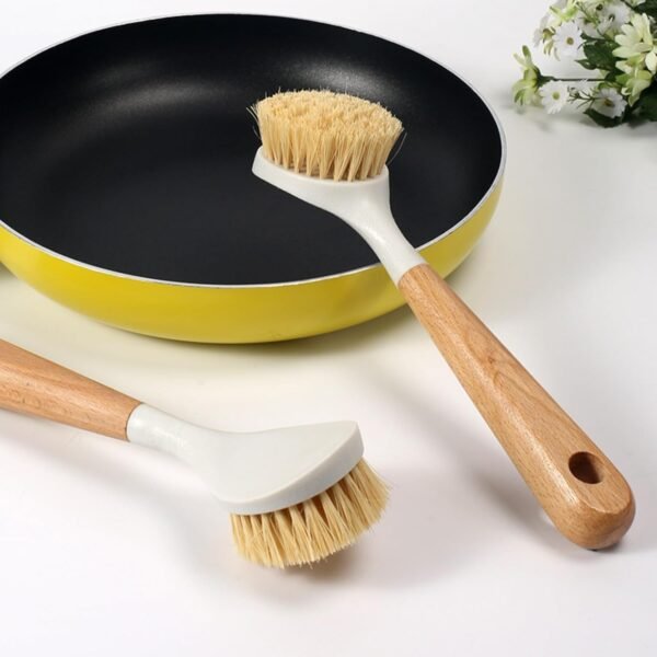 GIGAGO Efficient Kitchen Scrub Brush with Handle - Eco-Friendly Bamboo Dish Brush Set for Cleaning, Say Goodbye to Hassles! (2 Pack,White) - Image 7