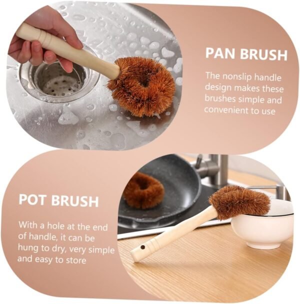 4pcs Cleaning Brush Palm Dish Brush Coir Dish Brush Car Windshield Cleaner Natural Kitchen Brush Kitchen Sink Brush Handheld Scrubber Brush for Pot Sink Cleaner Rubber Wood - Image 6