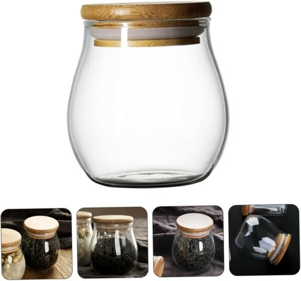 1pc Glass Tea Tea Coffee Sugar Canisters Spice Jars Overnight Oats Jar Pantry Storage Containers Food Storage Containers Glad Clear Container Cup Air Rice Dispenser Lid White - Image 4