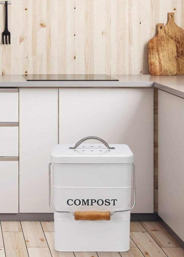 Stainless Steel Compost Bin for Kitchen Countertop,1 Gallon, Includes Charcoal Filter,Compost Bucket Kitchen Pail Compost with Lid -White - Image 5