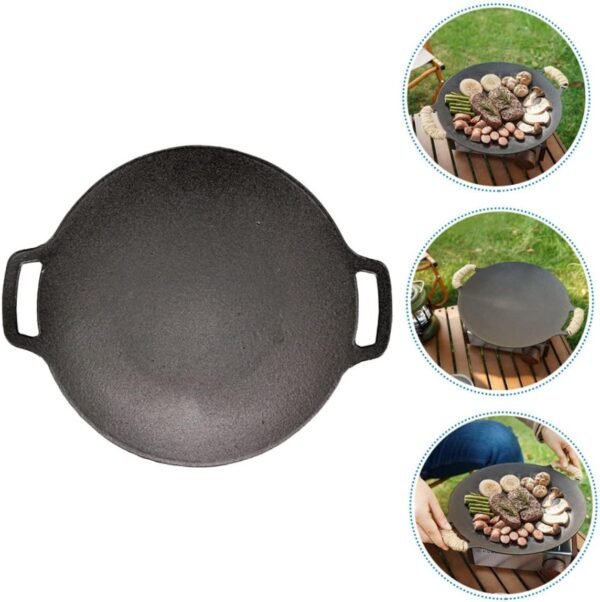 Nonstick Pizza Pan Griddle Pans Steak Pan Stove Frying Outdoor Barbecue Cooking Grill Pan Grills Roasting Pan Baking Dish Camping Cookware Roaster Pan Pizza Cooker Dark Grey Iron - Image 2