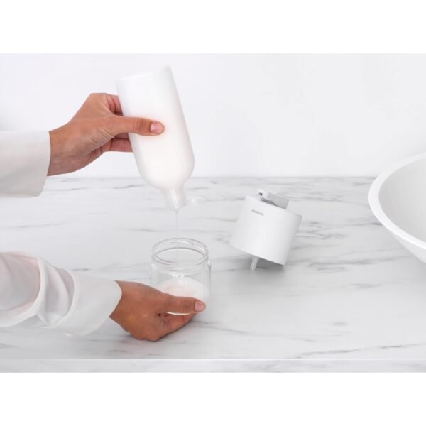 Brabantia Mindset 6.8 oz Hand Soap Lotion Dispenser (Mineral Fresh White) Bathroom, Kitchen Countertop, Non-Drip, Refillable Glass Hand Wash Cream Dispenser - Image 7