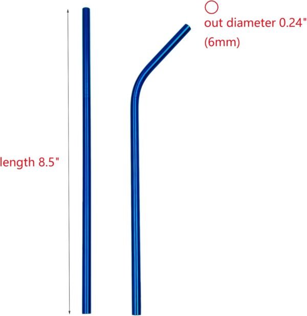 Blue Stainless Steel Straws, 8pcs 8.5" Reusable Metal Drinking Straws with Cleaning Brush for 20oz Tumblers - Image 2