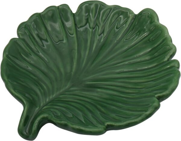 Elegant Bathroom Soap Dish, Ceramic Soap Dish Holder in Palm Leaf Style, Self-Draining Design and Used to Hold Various Small Bathroom and Kitchen Accessories