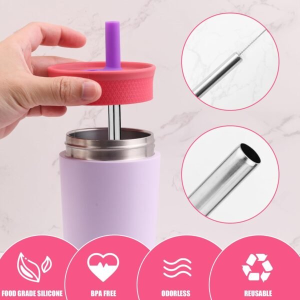 4pcs Metal Straw for Owala Kids 12 OZ Stainless Steel Tumbler, Reusable Stainless Steel Replacement Straws with 2pcs Cleaning Brushes Compatible with Owala 15 OZ Plastic Tumbler Water Bottle - Image 4