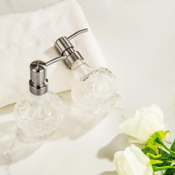 Glass Soap Dispenser Bathroom Hand Soap Dispenser with Stainless Steel Pump Liquid Soap and Lotion Dispenser Vintage Soap Dispenser Set for Bathroom Kitchen - Image 2