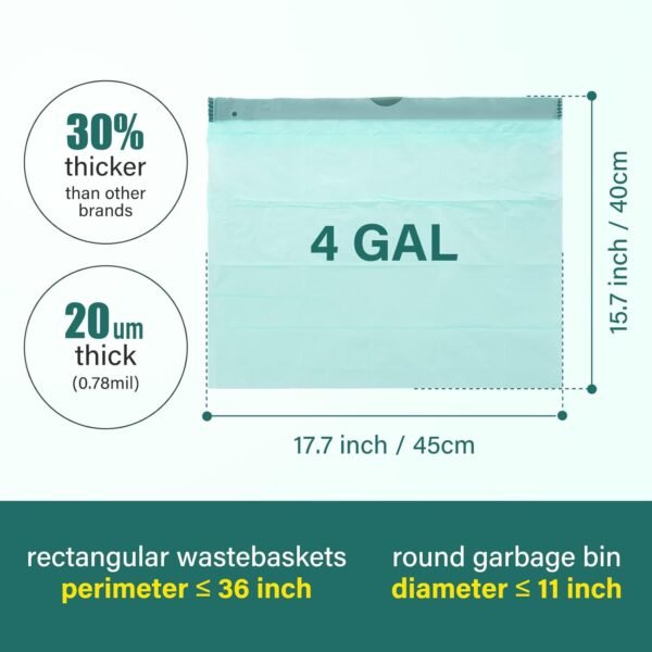 Biodegradable drawstring trash bags, 4 Gallon, 100% Compostable garbage bags wastebasket liners bags for kitchen bathroom office garden,US BPI ASTM D6400 and Europe OK Compost Home Certified - Image 2