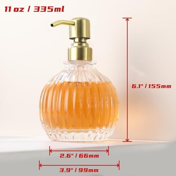 Round Bathroom Soap Dispenser Gold Pump, Glass Bottle with Stainless Steel Pump Liquid Soap Dispenser Sphere Counterto Hand Soap Dispenser Kitchen - Image 4